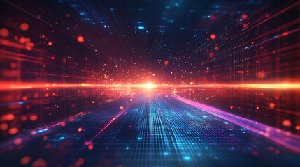 Obraz premium Futuristic digital technology abstract background with glowing lines and particles. Perfect for concepts of data, connection, and cyberspace.
