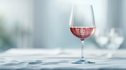 A wine glass leaving a crimson stain ring on a white tablecloth.