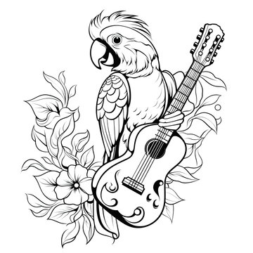 recommend clip art: Parrot Playing a Musical Instrument Clipart Illustration