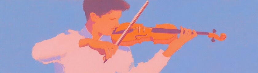 A young musician plays the violin passionately against a vibrant blue backdrop, showcasing dedication to the art of music. wallpaper background.