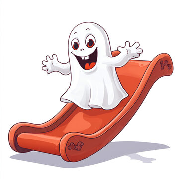 happy white ghost sliding orange slide clip art preview