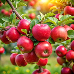 Red apples with branch in garden