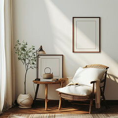 picture identity minimal living pastel canvas furniture up contemporary poster floor photo room chair image simple frame interior mock blank retro home scandinavian nordic bohemian light