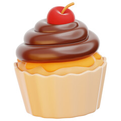 Cup Cake 3D Icon with Transparent Background PNG File