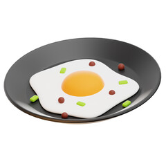 Fried Egg 3D Icon with Transparent Background PNG File