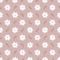 Simple cute seamless pattern with flowers and leaves. Abstract floral pattern seamless background.