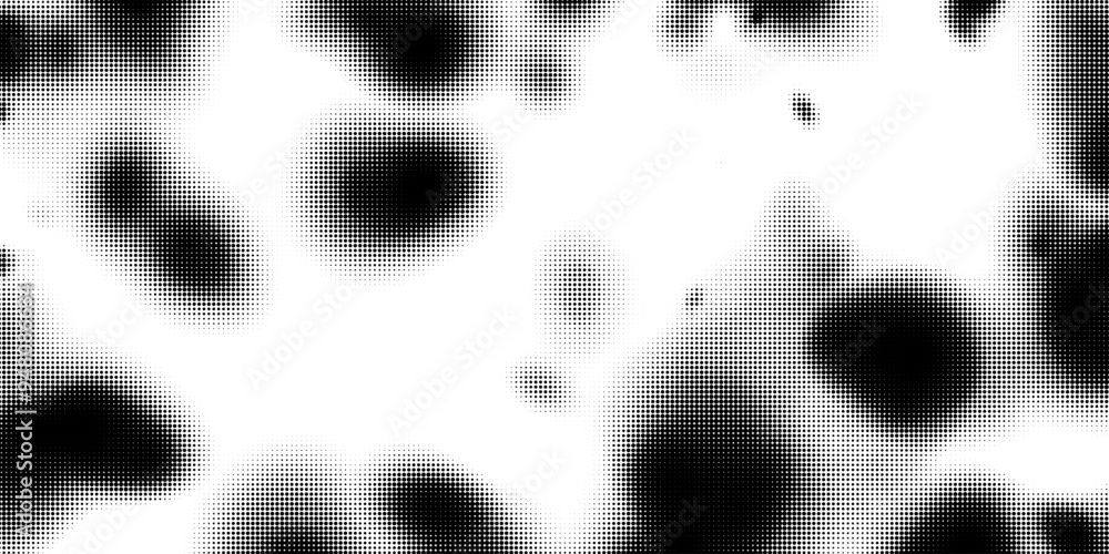 Poster black and white halftone background. abstract illustration of round particles. the dots form shapele