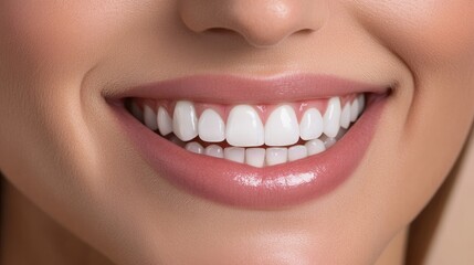 Fototapeta premium A smile with veneers, showing the perfect symmetry and whiteness achieved through cosmetic dentistry