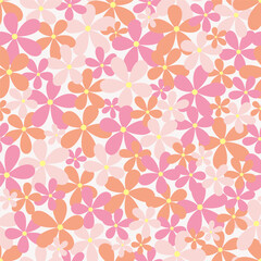 Vector seamless pattern with colorful flowers on light background. Pattern with pink and orange flowers.