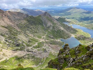 view from the top of Snowdonia mountain with lake