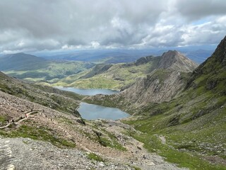 Snowdonia landscape with lake and mountains