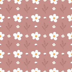 Floral seamless pattern background. Simple cute flower pattern vector.