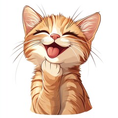 A cute cat licking its paw clipart, cartoon style, with a happy and content expression, isolated on white background