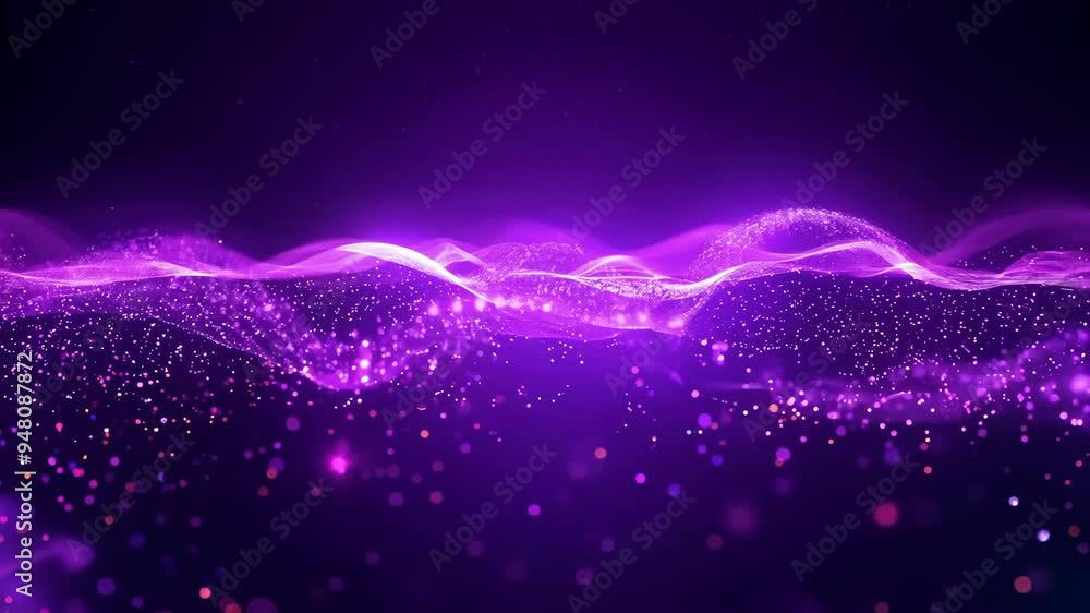 Poster glowing purple waves create a mesmerizing light display in a dark setting at night