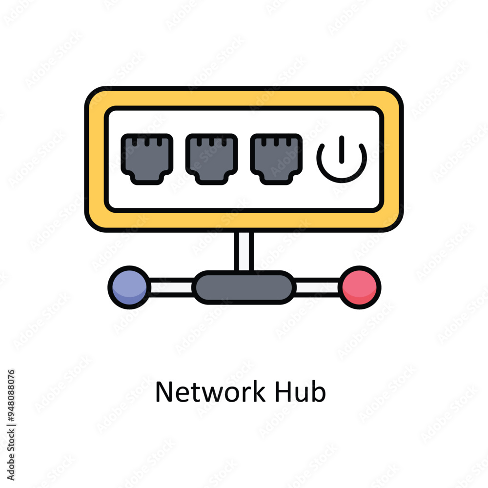 Poster network hub vector filled outline icon design illustration. information technology symbol on white b