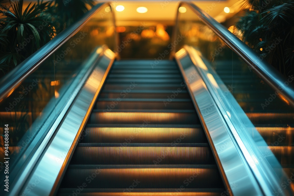 Aufkleber Empty escalator going up in modern building