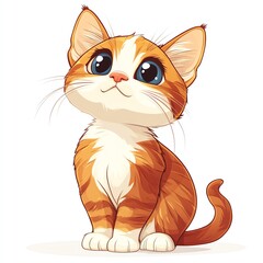 Adorable cartoon cat with big blue eyes looking up.