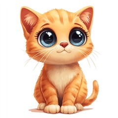Fototapeta premium Cute cartoon kitten with big blue eyes and orange fur.