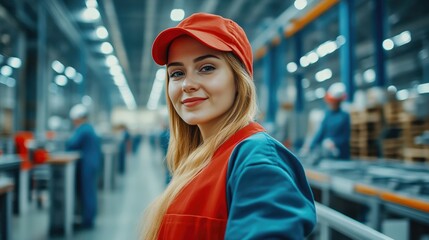 Energetic Female Employee in Cutting-Edge Industrial Facility