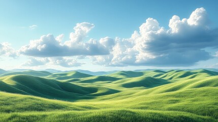 Obraz premium Green rolling hills stretching under a cloudy sky