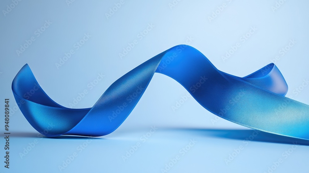 Poster blue ribbon twisted into a spiral, providing a simple yet striking element for design concepts --