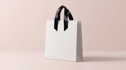 White Shopping Bag with Black Satin Ribbon Handles