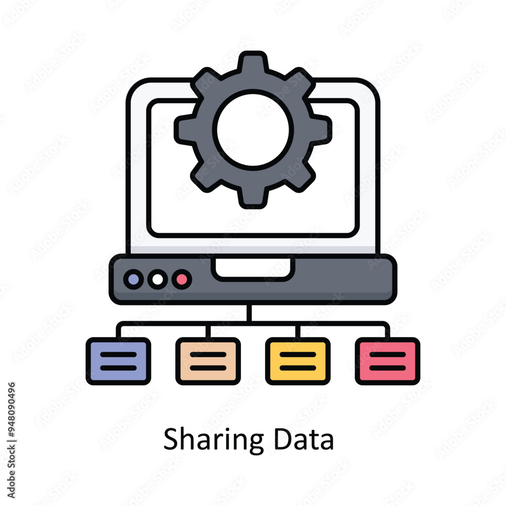 Poster sharing data vector filled outline icon design illustration. information technology symbol on white 