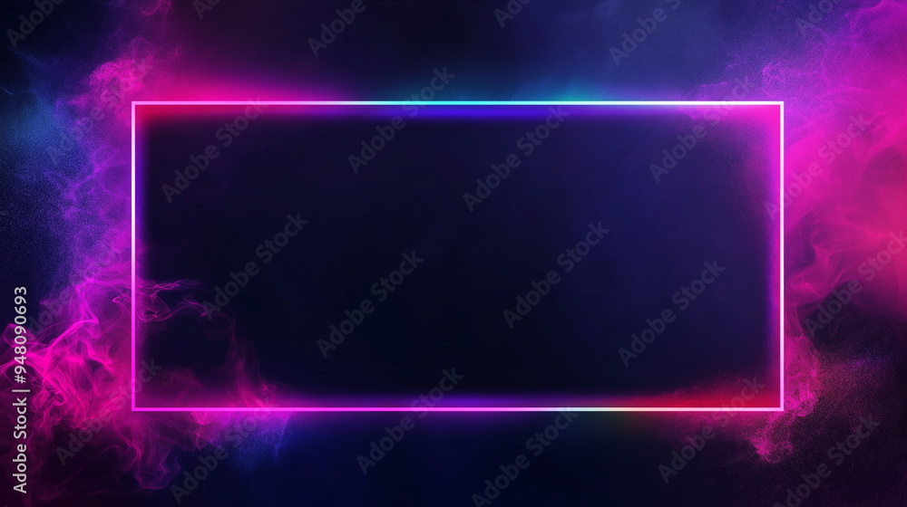 Poster neon gaming overlay with vibrant multicolor gradient frame on dark tech background for streaming, es