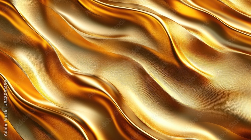 Poster elegant 3d golden waves with a glossy surface, creating a dynamic and upscale background effect