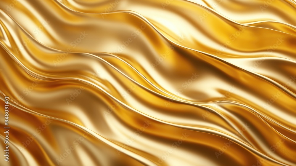 Poster elegant 3d golden waves with a glossy surface, creating a dynamic and upscale background effect