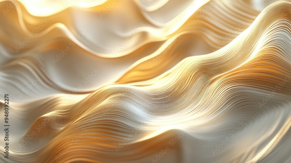 Poster fluid golden waves in 3d with subtle gradients, offering a sense of movement and opulence