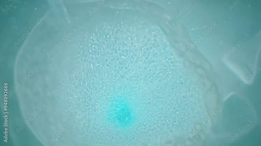 Poster exploring microscopic bubbles in a clear liquid under a high-powered microscope