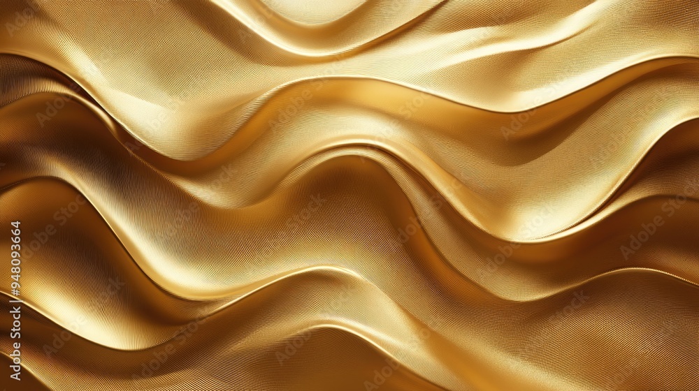 Poster golden wave patterns in 3d with a shimmering effect, offering a luxurious and high-quality appearanc