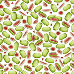 Seamless pattern with Ali Baba Watermelon. Citrullus lanatus. Vegetables. Isolated vector illustration.