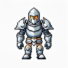 drawn pixel knight in armor on a white background
