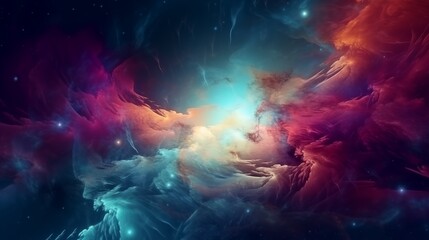 Obraz premium Colorful space galaxy with swirling clouds and bright stars, creating a stunning and vibrant cosmic scene that captures the beauty and mystery of the universe in a mesmerizing night sky.