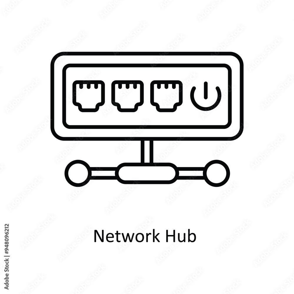 Poster network hub vector outline icon design illustration. information technology symbol on white backgrou