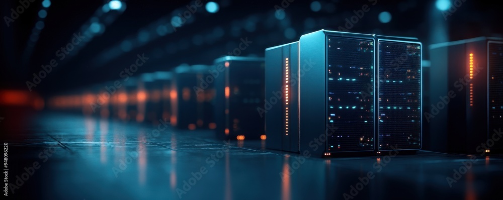 Aufkleber a visually striking data center with rows of illuminated server racks, showcasing modern technology 