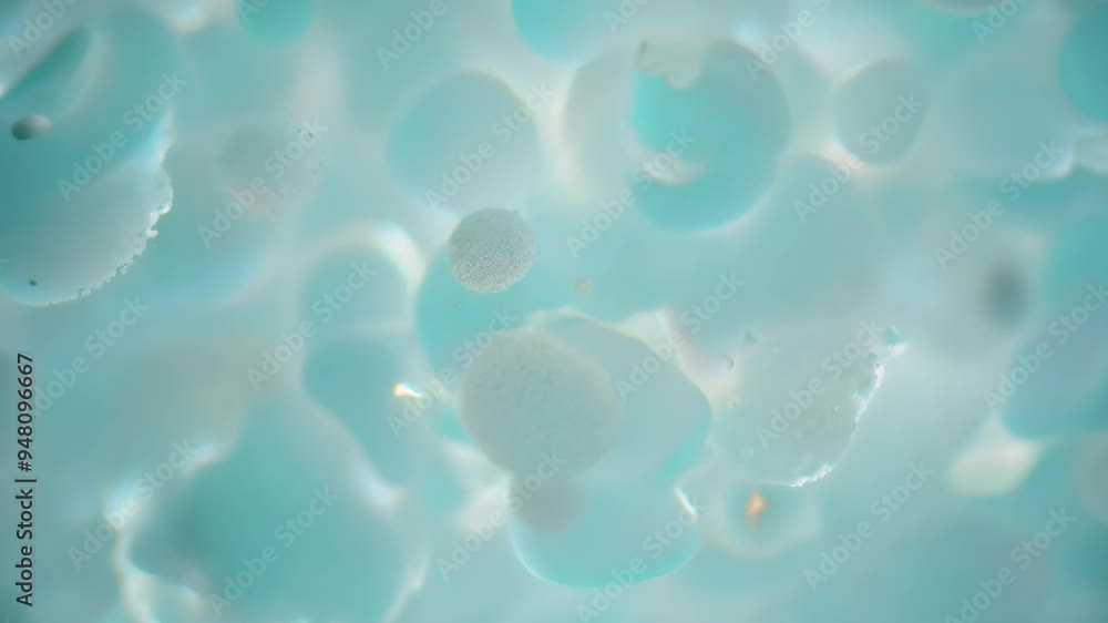 Poster observing small, dense cells under a microscope in a laboratory setting