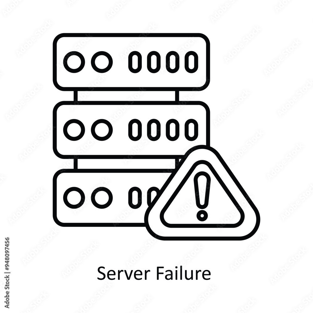 Poster server failure vector outline icon design illustration. information technology symbol on white backg
