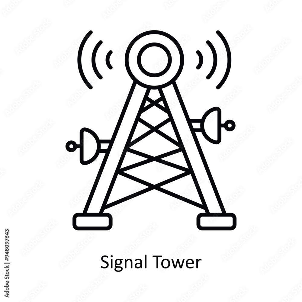 Poster signal tower vector outline icon design illustration. information technology symbol on white backgro