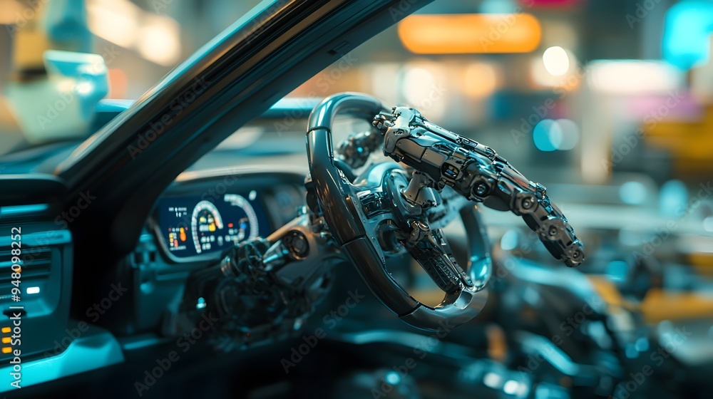 Aufkleber futuristic robotic automation technology dashboard with digital controls