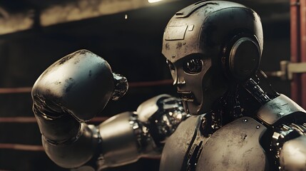 Fototapeta premium Detailed Close up of Futuristic Metallic Robotic Machine with Advanced Digital Components