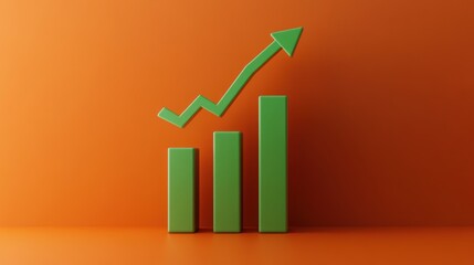 A vibrant green bar graph with an upward arrow representing growth against an orange background.