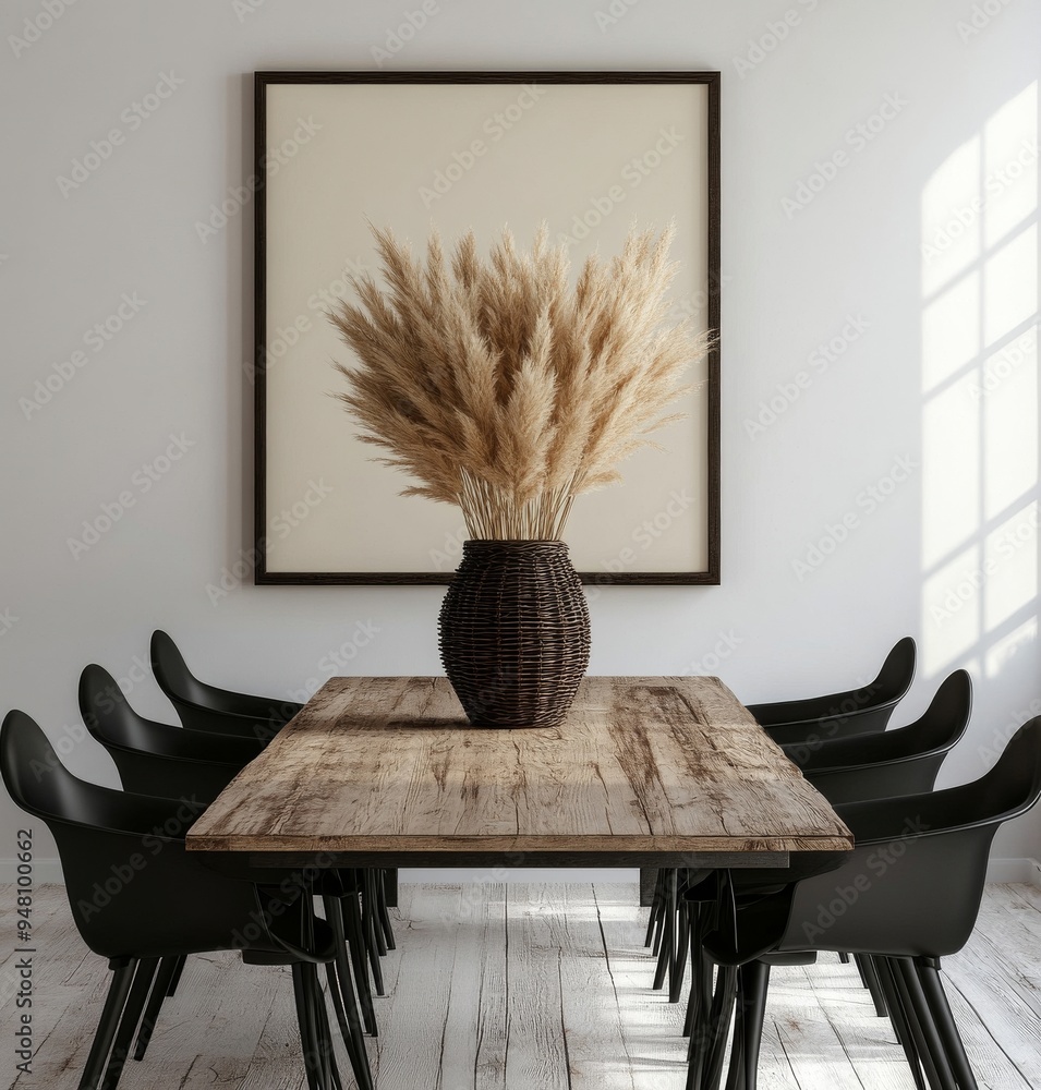Poster the mockup frame is in nomadic style with a 3d rendering of the interior background