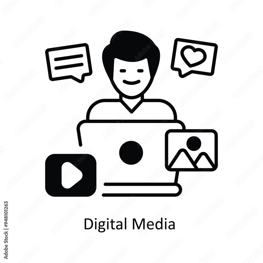 Poster digital media vector solid icon design illustration. information technology symbol on white backgrou