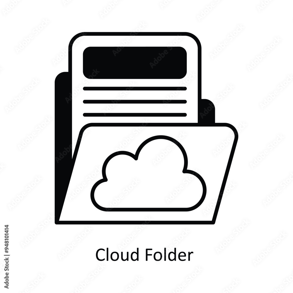 Poster cloud folder vector solid icon design illustration. information technology symbol on white backgroun