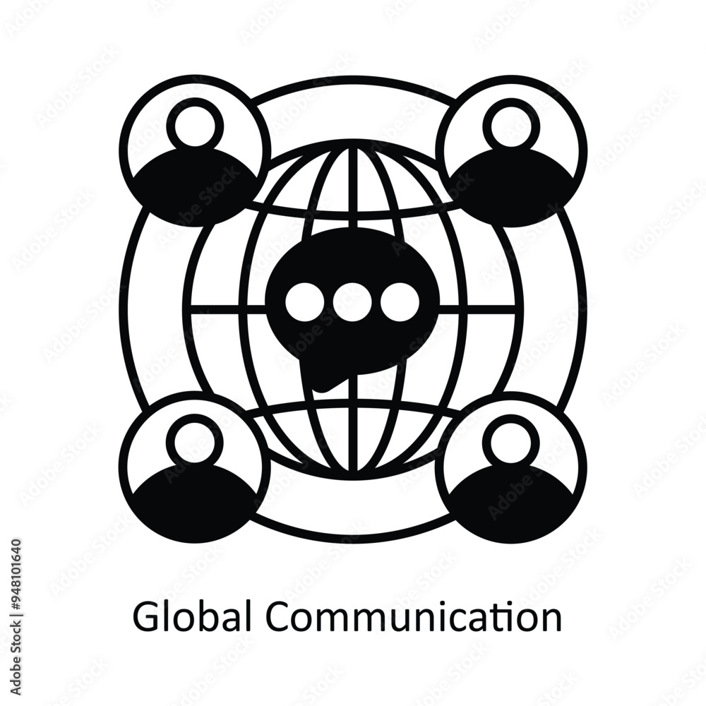Poster global communication vector solid icon design illustration. information technology symbol on white b