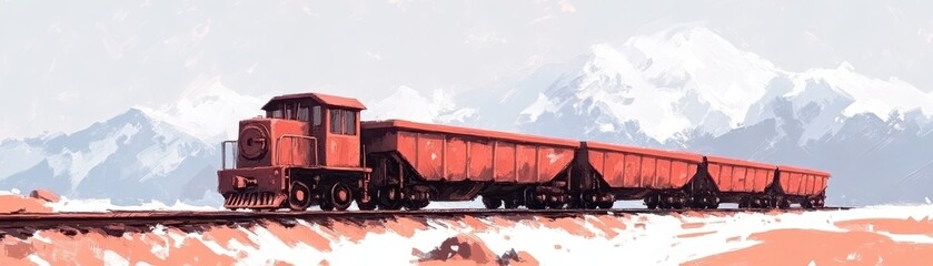 Fototapeta premium A vintage train travels through a stunning mountainous landscape, capturing the essence of travel and adventure in nature.