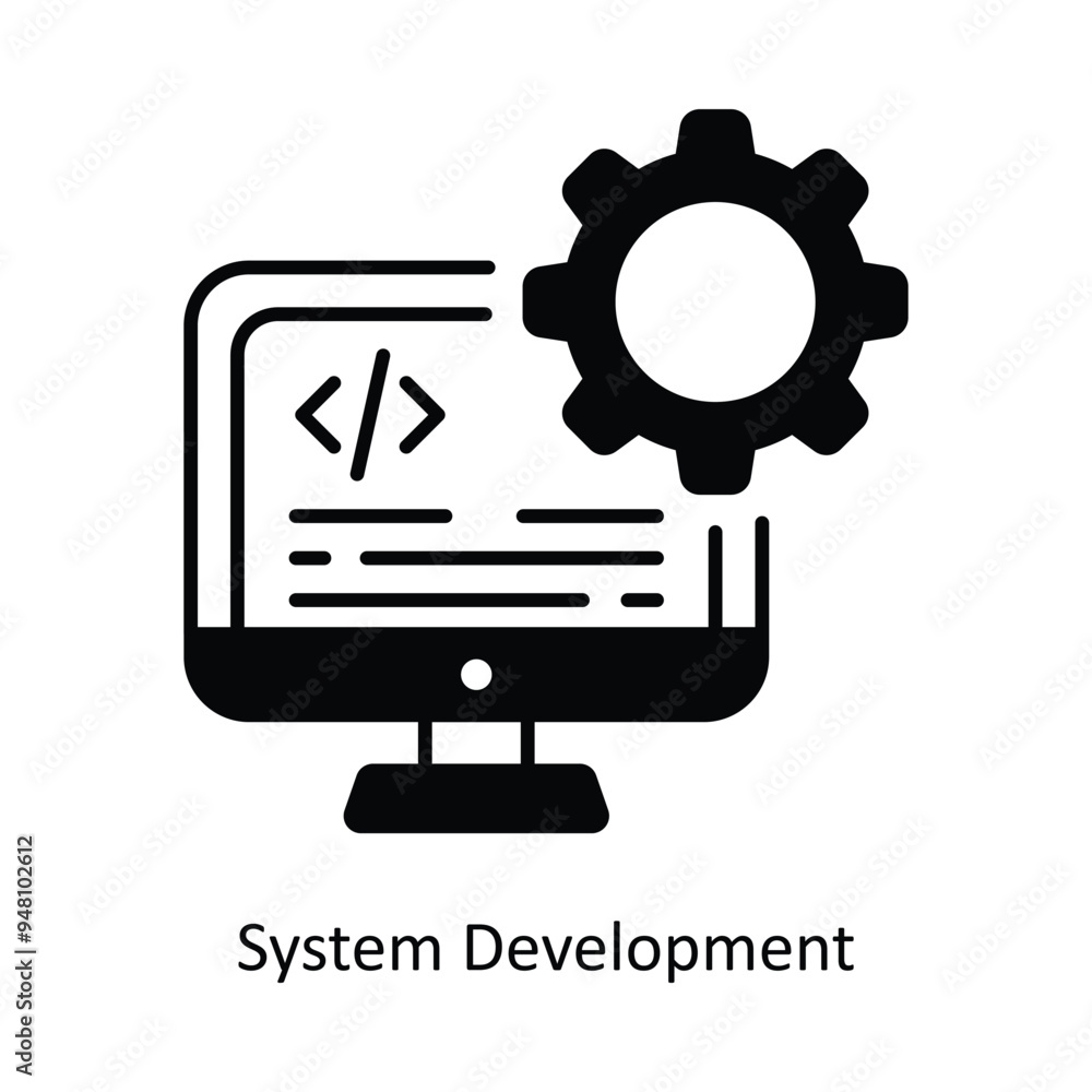Poster system development vector filled outline icon design illustration. information technology symbol on 